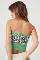 Women's Crochet Granny Square Tube Top Green