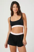 Women's Contrast-Trim Pajama Shorts in Black/Pink Small