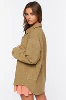 Women's Corduroy Dolphin-Hem Shacket in Olive Small