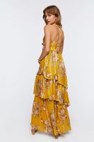 Women's Floral Jacquard Maxi Dress in Yellow Small