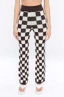 Women's Sweater-Knit Checkered Crop Top & Pants Set in Brown Small