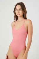 Women's Seamless Lace-Trim Lingerie Bodysuit in Adobe Rose Medium