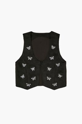 Girls Butterfly Print Vest (Kids) in Black/White, 11/12