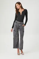 Women's Mineral Wash Wide-Leg Cargo Jeans in Washed Black Medium