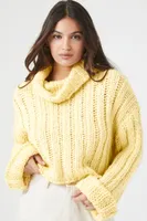 Women's Turtleneck Cropped Sweater in Pale Banana Large