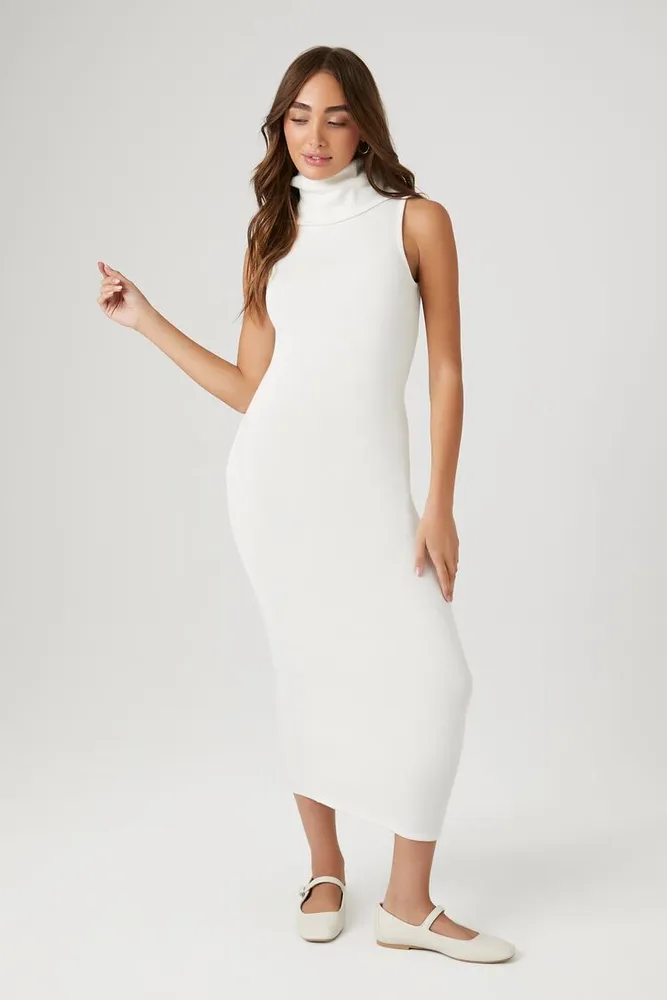 Women's Turtleneck Bodycon Midi Dress in Vanilla Medium