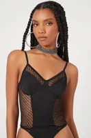 Women's Sheer Lattice Cami Bodysuit in Black Medium