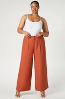 Women's Satin Wide-Leg Trousers in Clay, 0X