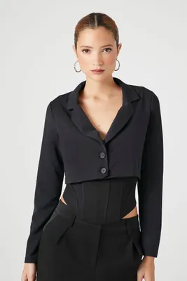 Women's Notched Cropped Blazer in Black, XL