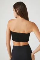 Women's Smocked Tube Crop Top in Black Medium