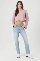 Women's Cropped Turtleneck Sweater in Pink Small