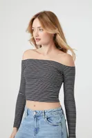 Women's Striped Off-the-Shoulder Crop Top Black/White