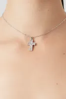 Women's Rhinestone Cross Pendant Necklace in Silver/Clear