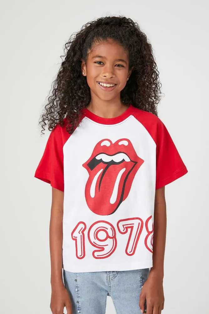 Girls Rolling Stones Raglan T-Shirt (Kids) in White, 7/8