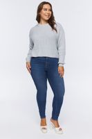 Women's Ribbed Crew Sweater in Heather Grey, 0X