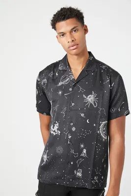 Men Satin Constellation Graphic Shirt in Black Medium