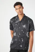 Men Satin Constellation Graphic Shirt in Black Large