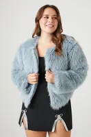 Women's Faux Fur Open-Front Jacket in Blue, 1X