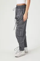 Women's Lace-Up Toggle Joggers in Dark Grey/Black Small