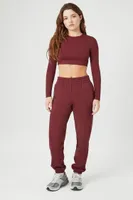 Women's Contour Sculpt Long-Sleeve Crop Top in Wine, XL