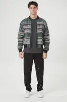 Men Striped Graphic Bomber Jacket in Black, XXL