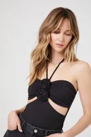 Women's Rosette Halter Bodysuit in Black Large