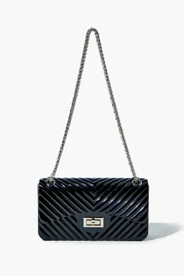 Women's Chevron-Quilted Chain Crossbody Bag in Black