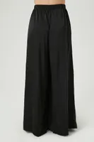 Women's Pleated Satin Palazzo Pants in Black Small