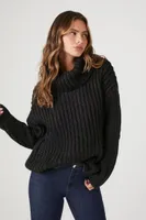 Women's Drop-Sleeve Turtleneck Sweater in Black Small