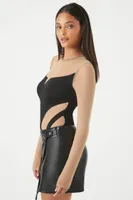 Women's Mesh Illusion Cutout Bodysuit in Nude/Black Medium