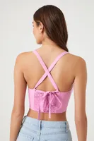 Women's Smocked Tie-Back Crop Top in Dawn Pink Medium