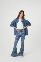 Women's Floral Print High-Rise Flare Jeans Medium Denim,