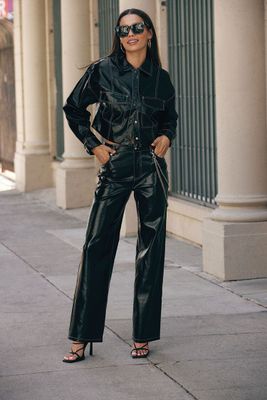Women's Faux Patent Leather Pants in Black Small