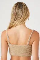 Women's Sweater-Knit Flower Cropped Cami in Winter Wheat Medium