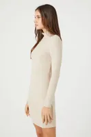 Women's Ribbed Mock Neck Mini Dress in Birch Large