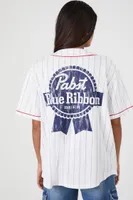 Women's Pabst Blue Ribbon Baseball Jersey Top in White, XS