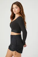 Women's Ribbed Button-Front Crop Top