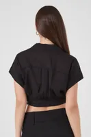 Women's Chambray Tie-Hem Crop Top in Black Small