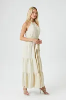 Women's Belted Halter Maxi Dress in Sandshell, XS