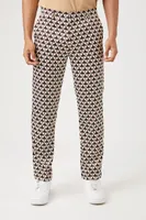 Men Geo Print Slim-Leg Pants in Cream, 32