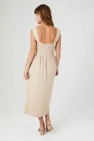 Women's Shirred Square-Neck Midi Dress in Sandshell Large