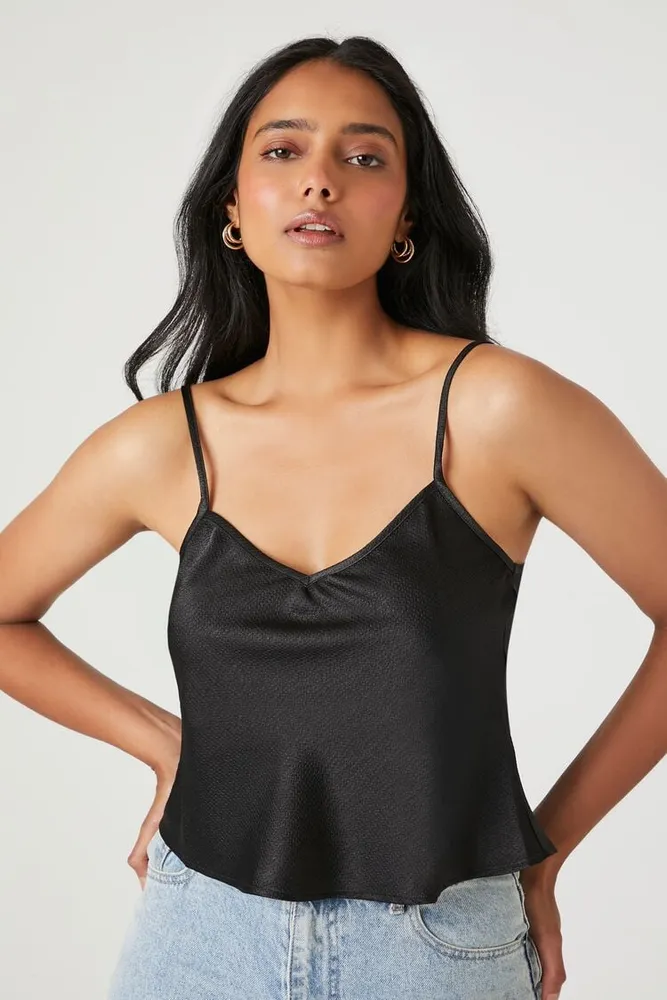 Women's Satin Cropped Cami in Black, XS