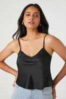 Women's Satin Cropped Cami in Black, XS