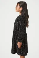 Girls Sequin Velvet Dress (Kids) in Black, 7/8