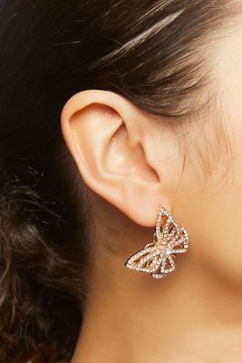 Women's Rhinestone Butterfly Stud Earrings in Clear/Gold