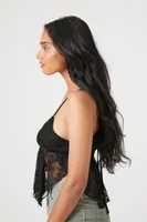 Women's Plunging Lace Cami in Black Small