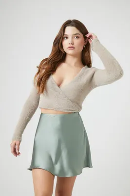 Women's Cropped Sweater-Knit Wrap Top