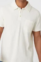 Men Ribbed Slim-Fit Pocket Polo Shirt in Cream Large