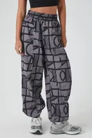 Women's Active Geo Print Windbreaker Joggers in Charcoal/Black Large