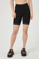 Women's Lace-Trim High-Rise Biker Shorts Black